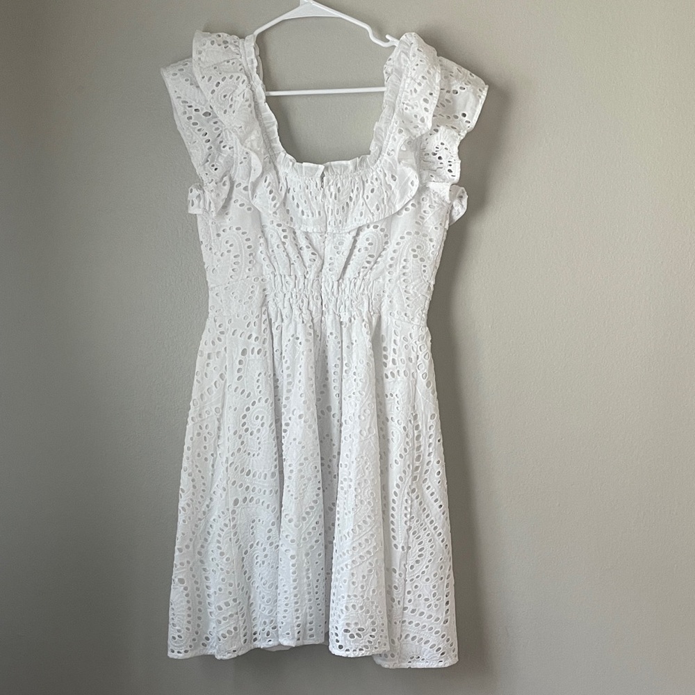 Chic White Lace Ruffle Mini Dress - Picture 3 of 9